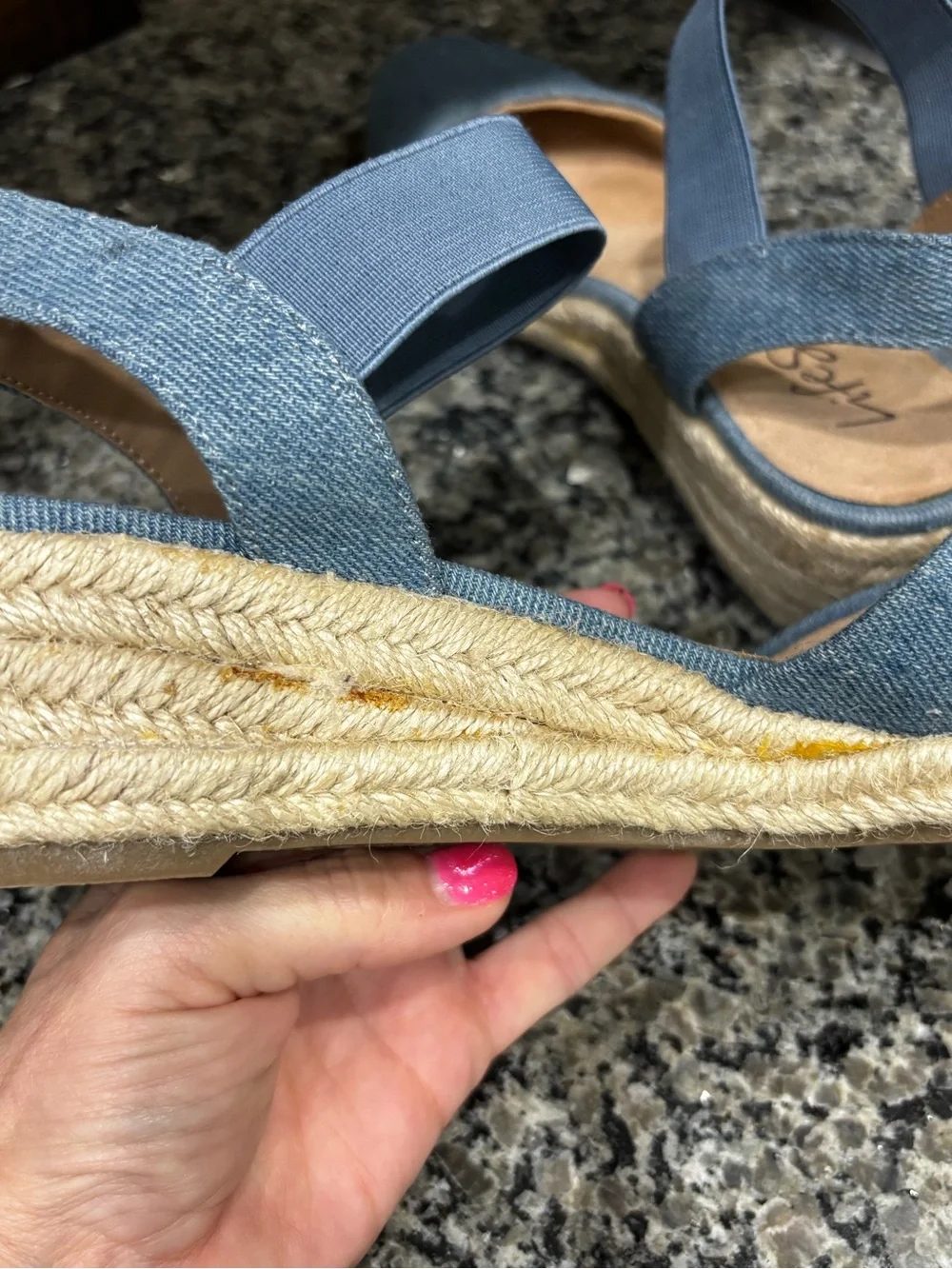 Life Stride Velocity Kimmie Blue Denim Wedge Heels Size 7 1/2